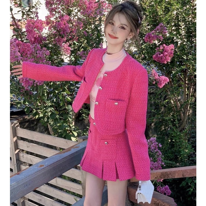 Set áo khoác dạ dài tay+chân váy ngắn nút tim retro thanh lịch cổ điển ulzzang SAM SAM BOUTIQUE