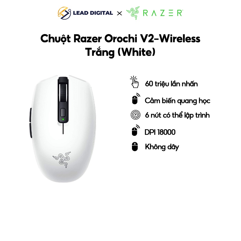 Chuột game Không dây Razer Orochi V2 - Bluetooth và Receiver | DPI 18000 | 60 Triệu lần nhấn | 6 nút lập trình | nhỏ gọn
