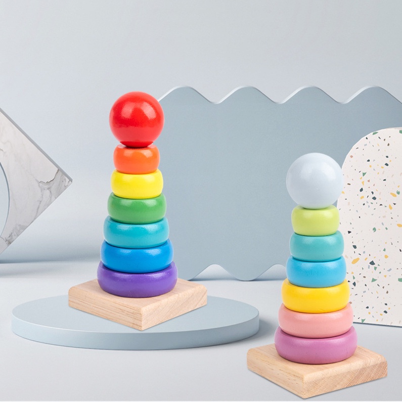 Đồ Chơi Gỗ Tháp Cầu Vồng 7 Màu - Đồ Chơi Gỗ Montessori Phát Triển Kỹ Năng Cho Bé