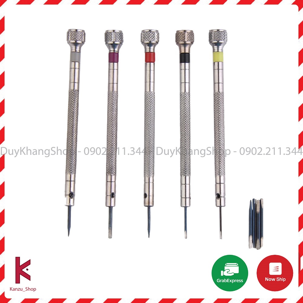 Bộ 5 tua vít dùng để sửa chửa thay dây đồng hồ - Tặng kèm 5 đầu thay dự phòng