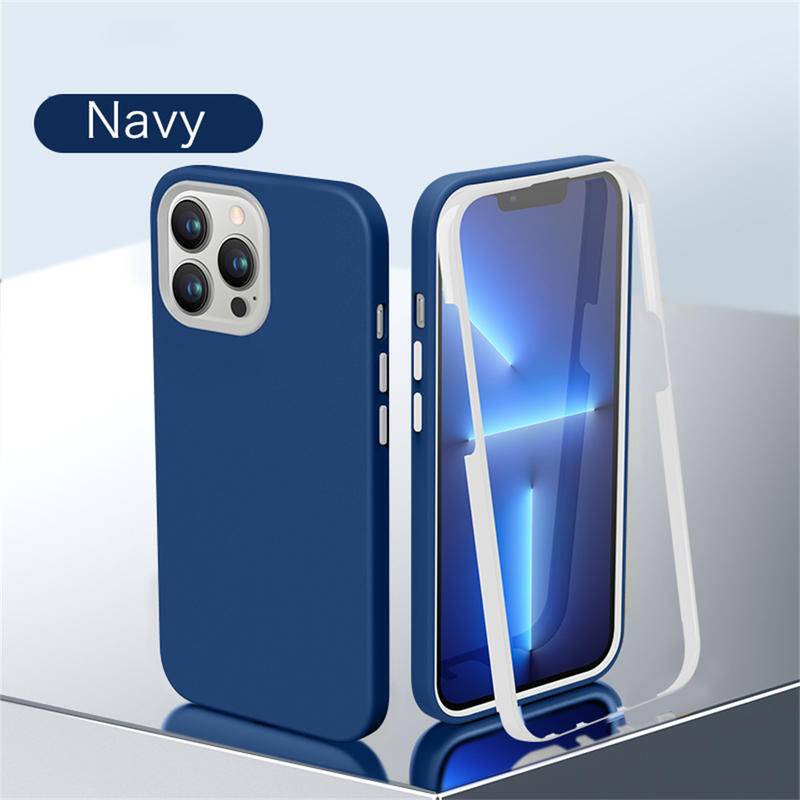 Ốp Điện Thoại Silicon Mềm Màu Kẹo Bảo Vệ Toàn Diện 360 Độ Chống Sốc 3 Trong 1 Cho iPhone 14 13 12 11 Pro Max Plus