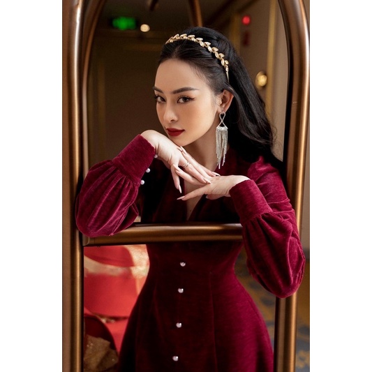 VÁY NHUNG DÀY DÁNG XOÈ A TAY BỒNG SANG CHẢNH HOT NHẤT NĂM