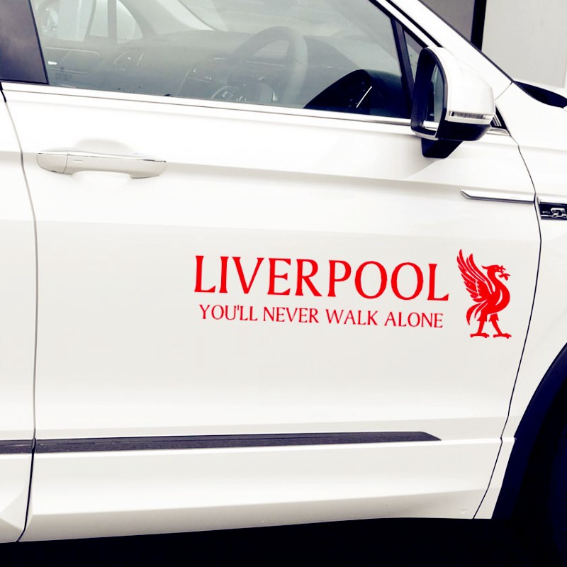 Bộ 2 Miếng Dán Phản Quang In Chữ YNWA Football You 'Ll Never Walk Alone Trang Trí Cửa Xe Hơi Xe Máy