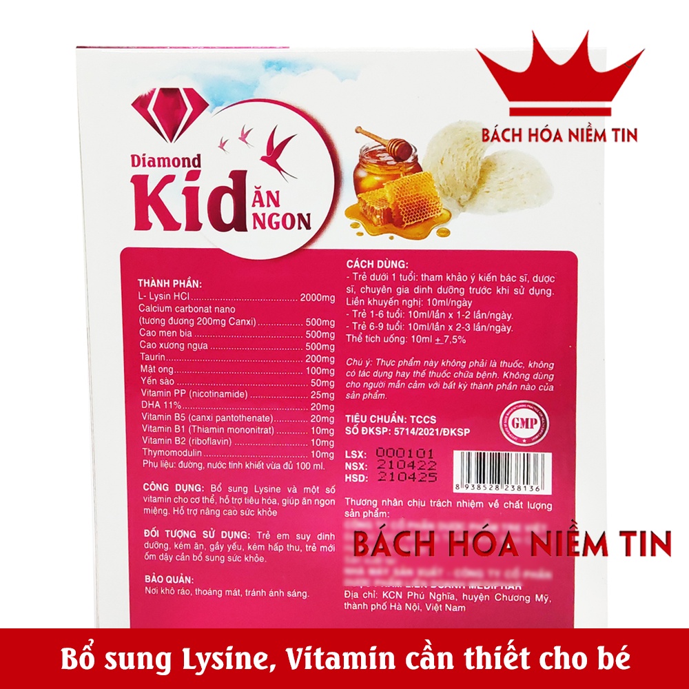 Siro giúp Bé Ăn Ngon Diamond Kid - Bổ sung axit amin, yến sào, mật ong, vitamin giúp bé ăn ngon miệng, giảm biếng ăn
