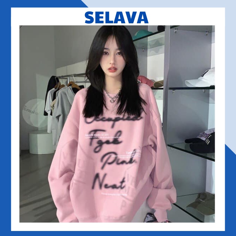 Áo Sweater Nỉ Cổ Tròn In Chữ Ulzzang, Áo Tay Dài Nỉ Bông Unisex Form Rộng SELAVA