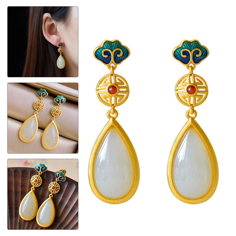 Ygt Bông Tai Ngọc Bích Bằng Bạc Tráng Men Thiết Kế Đơn Giản Thời Trang