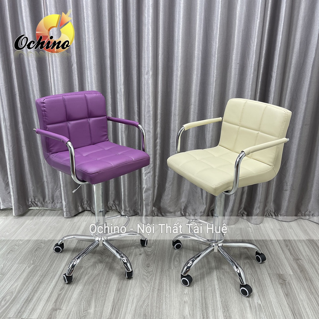 Ghế Ngồi làm bánh Chống mỏi Lưng Có Bánh Xe Điều Chỉnh Độ Cao 65/ 85Cm Và Xoay 360 Độ Mẫu Vịn Tay Inox