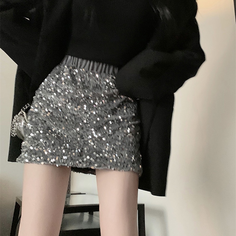 Chân Váy Chữ a Lưng Cao Đính Kim Sa Lấp Lánh Thời Trang Cho Nữ