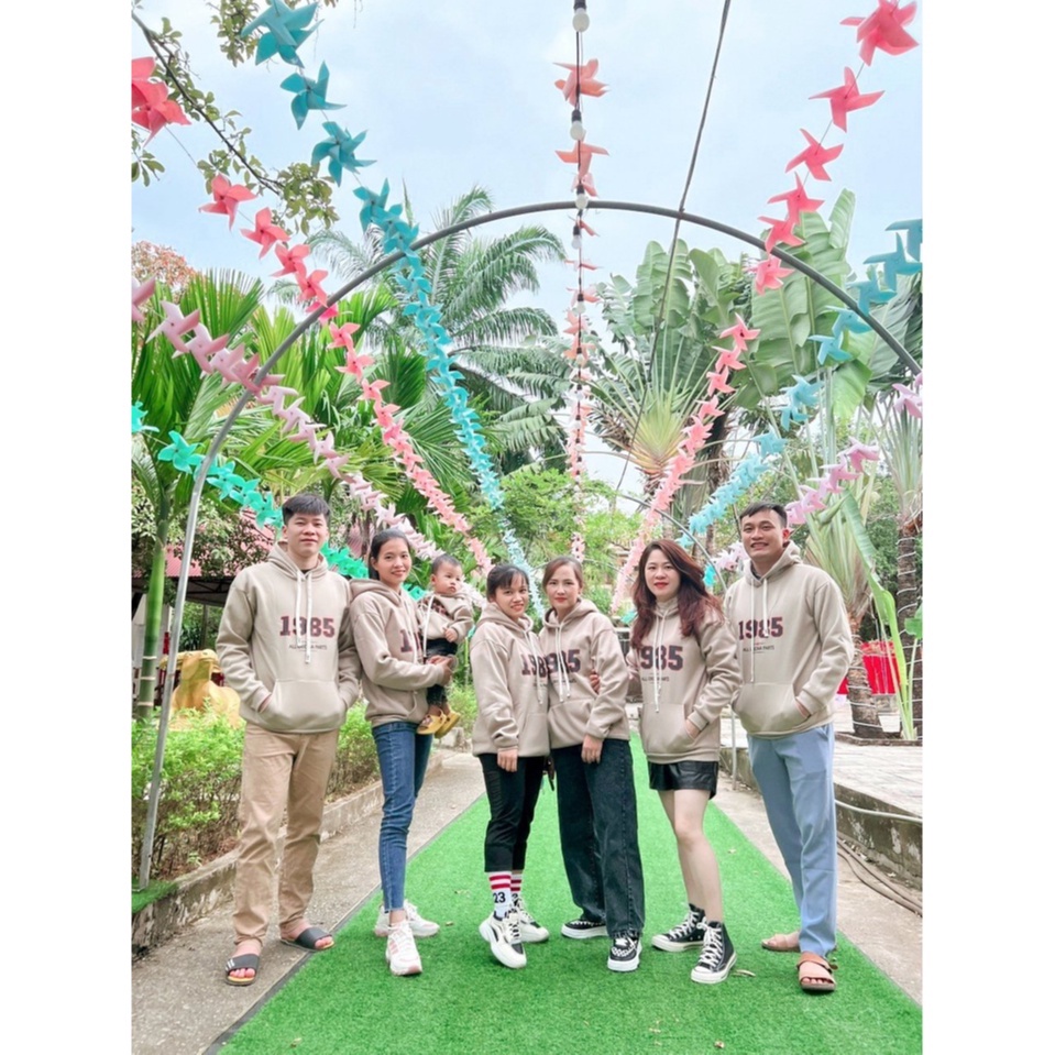 Áo hoodie có nón túi chất nỉ gia đình cao cấp – Set gia đình tay dài chữ số 1985