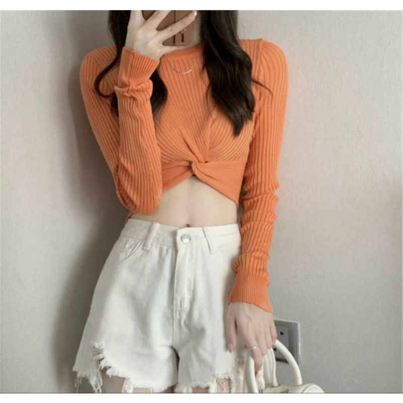 Áo thun croptop tay dài xoắn bụng siêu hot(A15