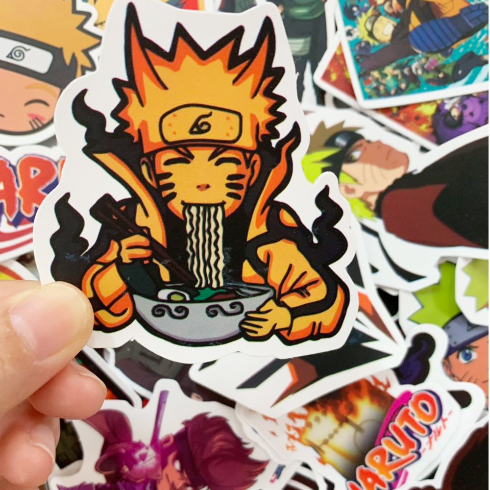 Combo 50 Sticker NARUTO CỬU VỸ hình dán chống nước dán mũ bảo hiểm, laptop, vali, điện thoại, guitar