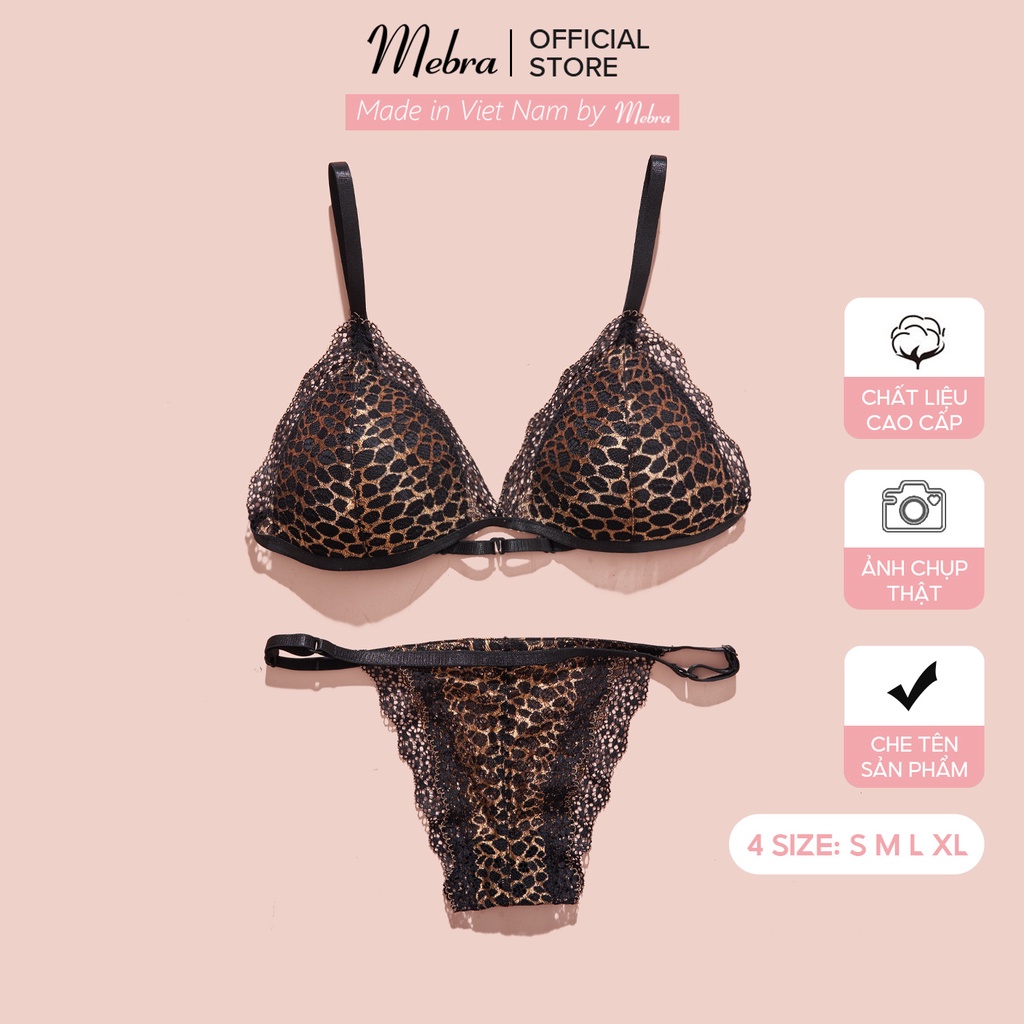 Set đồ lót bra nữ áo đệm mút mỏng không gọng quần dây có tăng đơ điều chỉnh da báo gợi cảm sexy Mebra S002