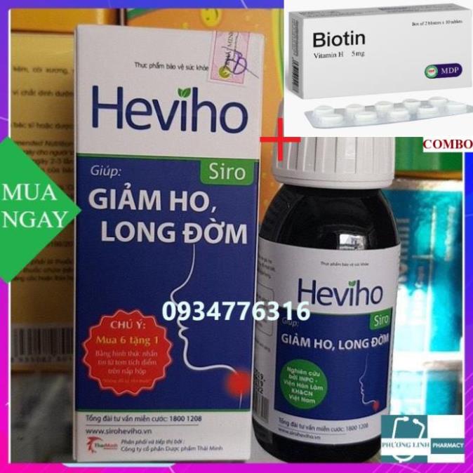 Combo Biotin 5mg+ Siro Heviho hỗ trợ giảm ho, đau rát họng, long đờm, chai 100ml
