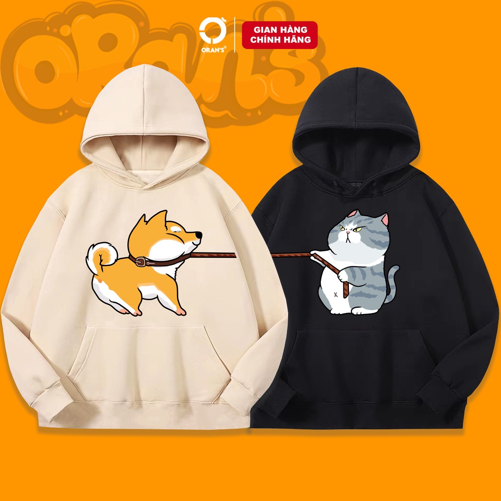 Áo Hoodie đôi in hình chó mèo kéo xích 4 màu chất nỉ cotton lót bông cao cấp form rộng unisex - ORAN'S HOODIE COUPLE 07