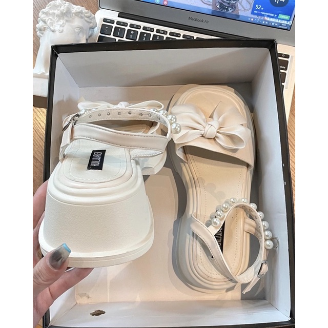 Giày sandal nữ nơ quai ngọc tiểu thư phong cách ulzzang đế dày cao 5cm chuẩn hàng cao cấp