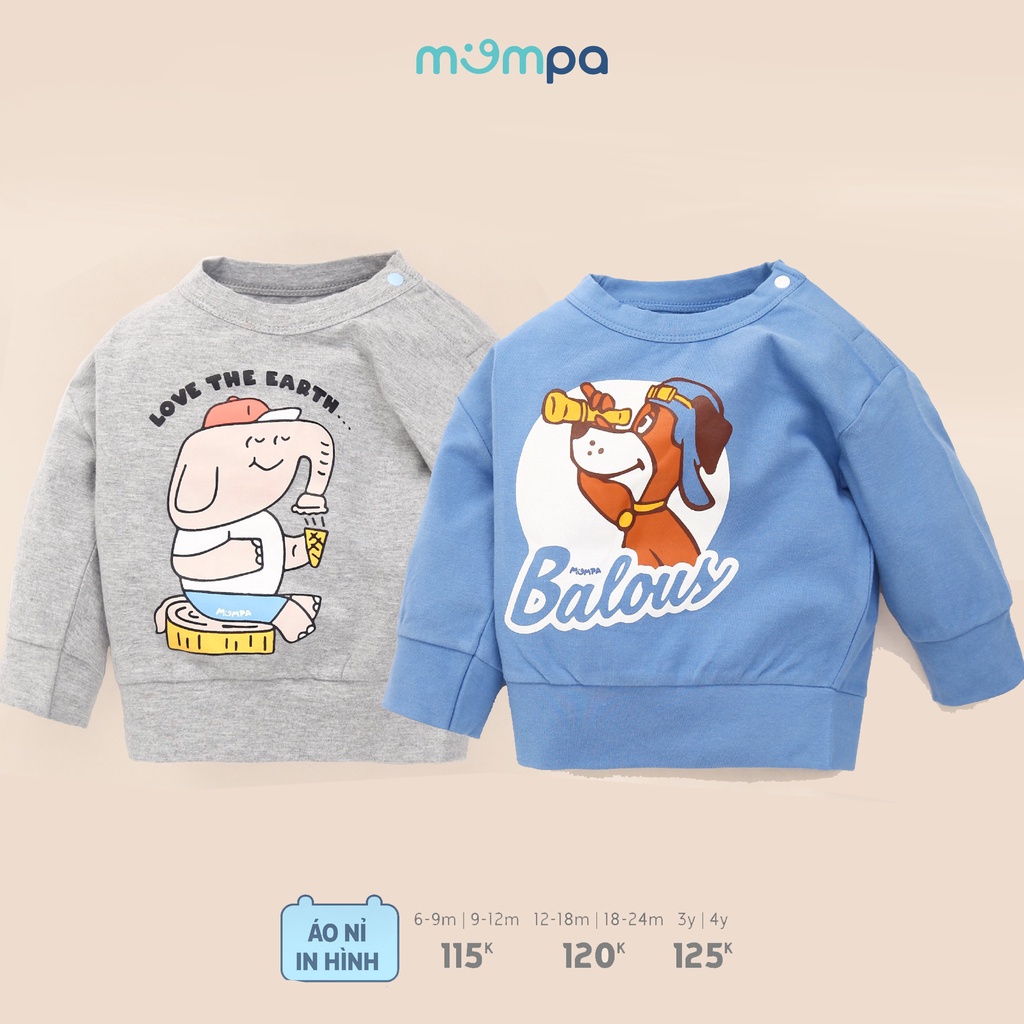 Áo thu đông cài vai Mompa cho bé trai gái từ 6 tháng đến 4 tuổi vải nỉ cotton MP 823