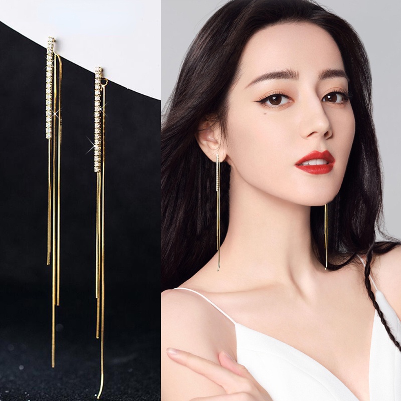 Khuyên Tai Dáng Dài Mỏng Phối Tua Rua Thời Trang Hàn Quốc 2022 Cho Nữ