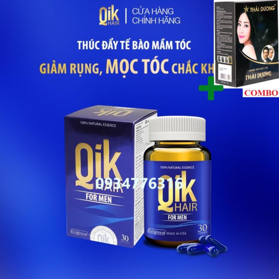 Combo Gội Là Đen Thái Dương+ Viên uống QIK HAIR (cho Nam) giảm rụng, mọc tóc chắc khỏe (30 viên)