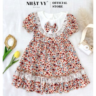 Đầm Bé Gái NHẬT VY Hoa Nhí Ren Ngực Có Nơ Dễ Thương, Nhẹ Nhàng Màu Tím, Cam- M31