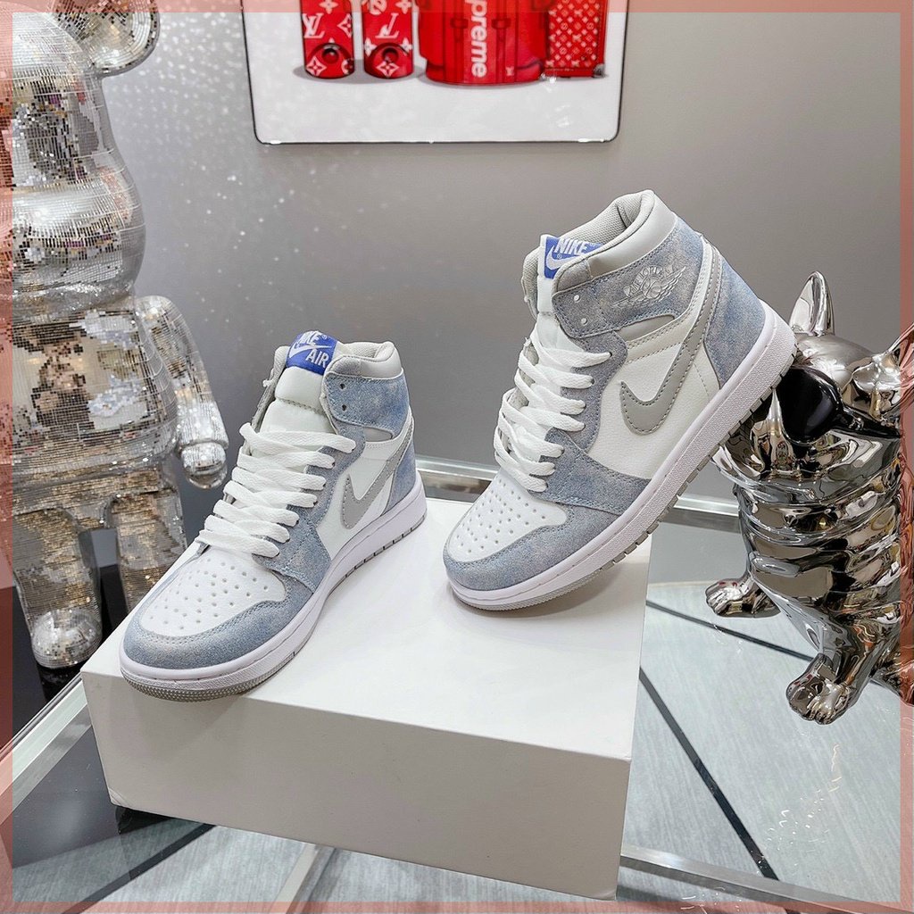 Giày Jordan Cổ Cao Nam Nữ Cao Cấp, Giày Sneaker JD1 Xanh Nỉ Hyper Royal Thời Trang Hottrend 2022