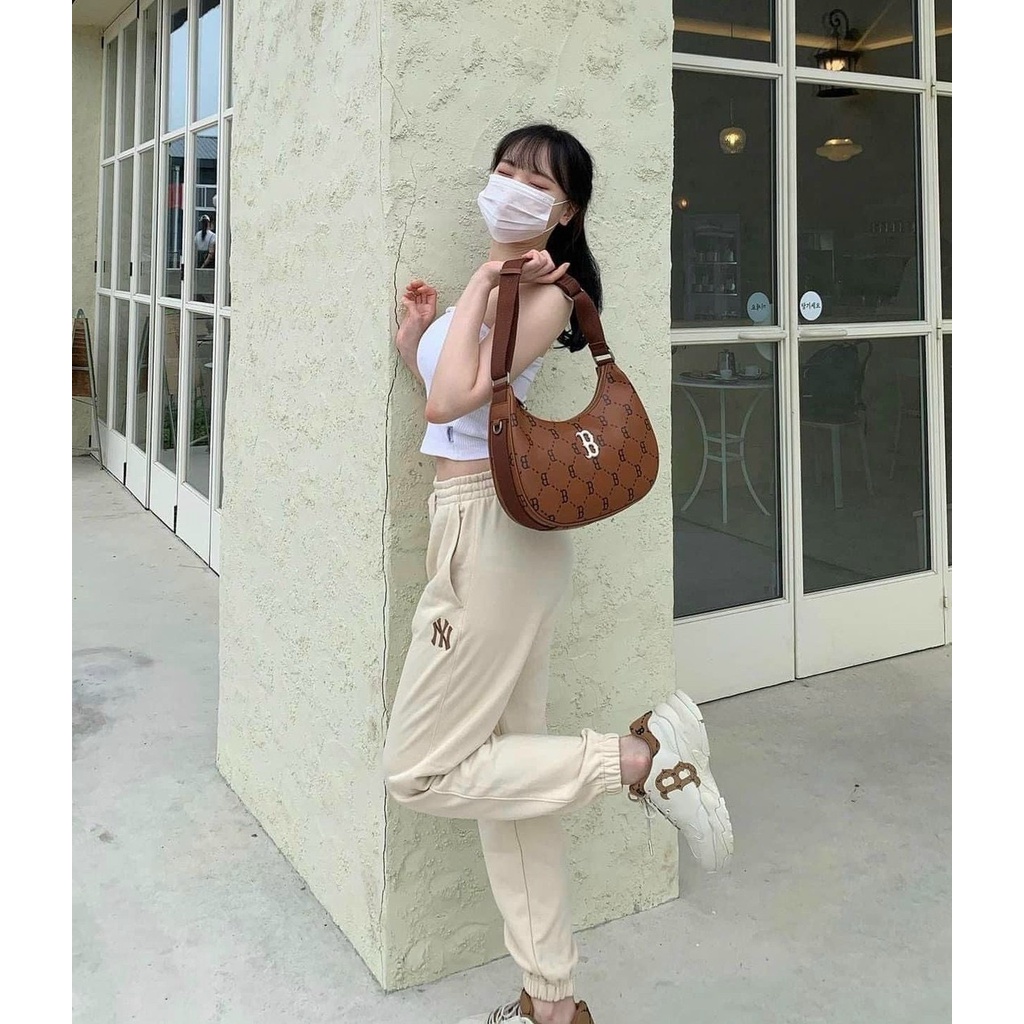 Túi nữ NY kẹp nách + đeo chéo form to size 30 có khóa kéo dây bảng to full màu