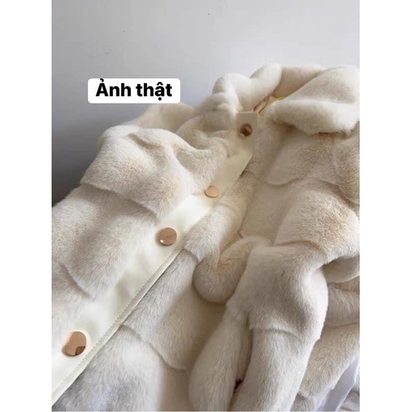 Áo khoác lông nữ thu đông phối da phong cách Hàn