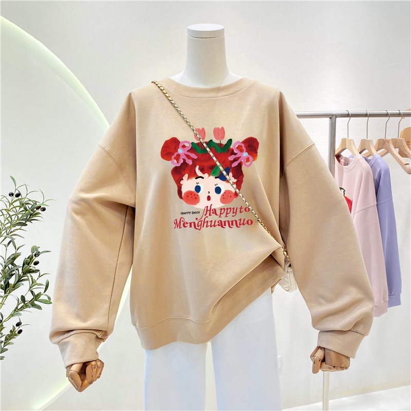 NRVP Áo Thun Nữ Dài Tay Dáng Rộng In Hình Phong Cách Hàn Quốc Mới