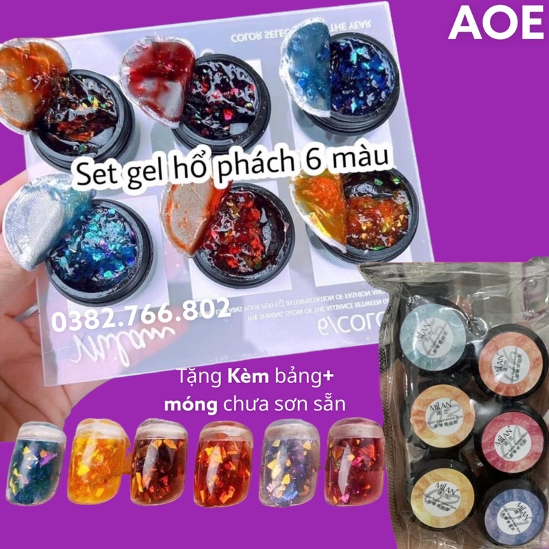 Sét gel nhũ khổng tước ,hổ phách MILAN 6 màu cực đẹp chuyên dụng trong ngành( Tặng bảng kèm móng chưa sơn sẵn)