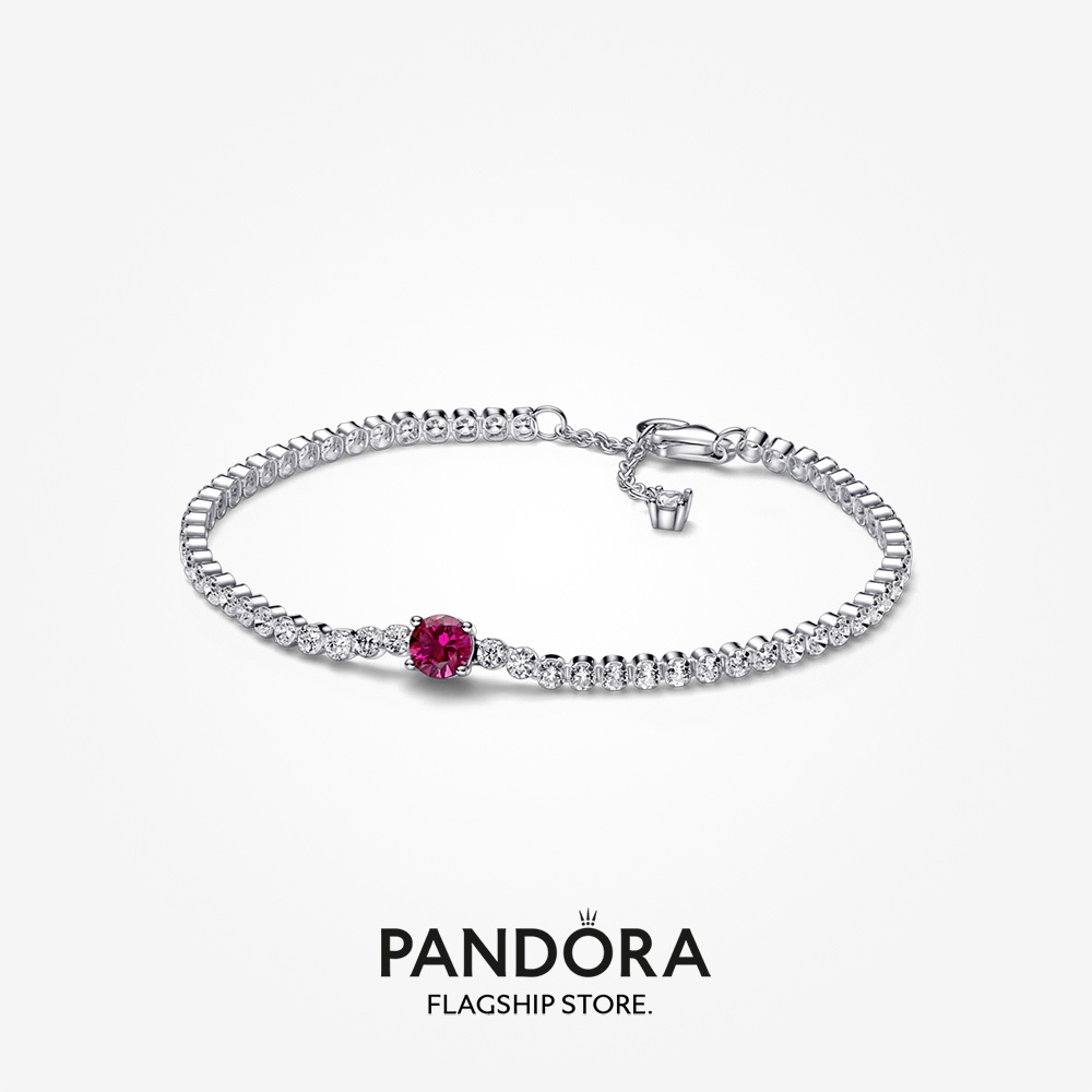 Vòng Đeo Tay Tennis Pav Tròn Lấp Lánh Màu Đỏ Pandora