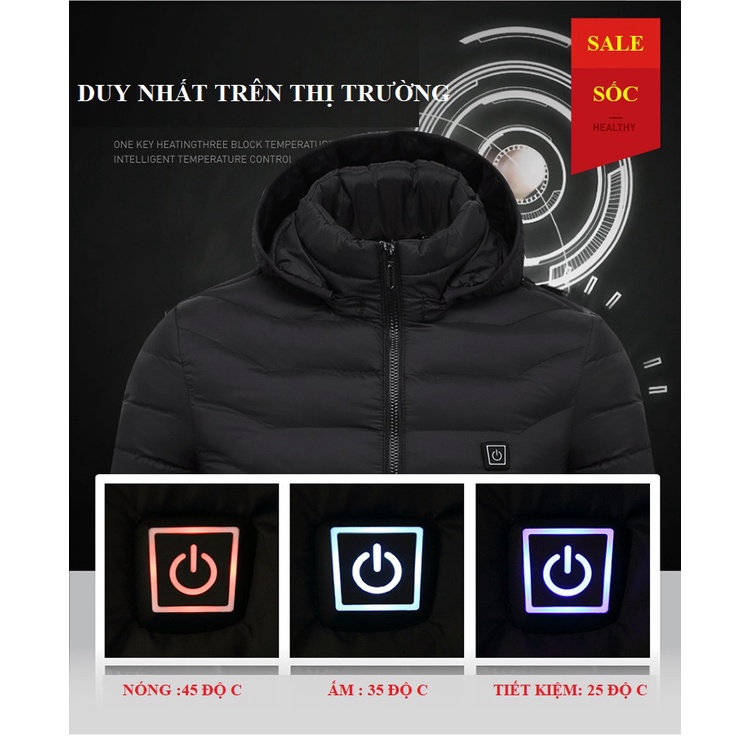 Áo Khoác Sưởi Ấm HAYA Hàng Chính Hãng Nội Địa Cao Cấp 9 Tấm Nhiệt Kèm Pin