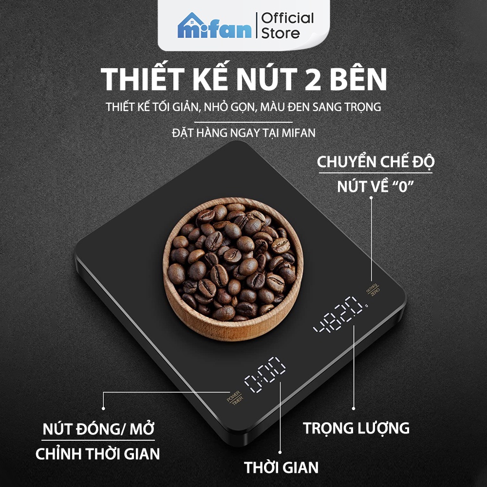 Cân Điện Tử Mini Pha Cà Phê MIFAN Coffee Scale 0.1g - 3kg - Có đồng hồ đếm giờ, chịu nhiệt cao, nhỏ gọn, siêu chính xác