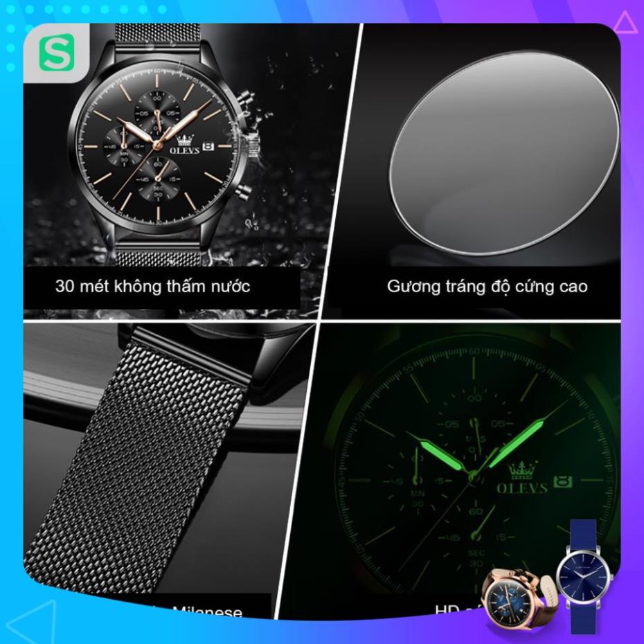 Đồng hồ nam chính hãng OLEVS 2881 Lịch dây đeo bằng thép không gỉ Có chức năng phát sáng chống thấm nước