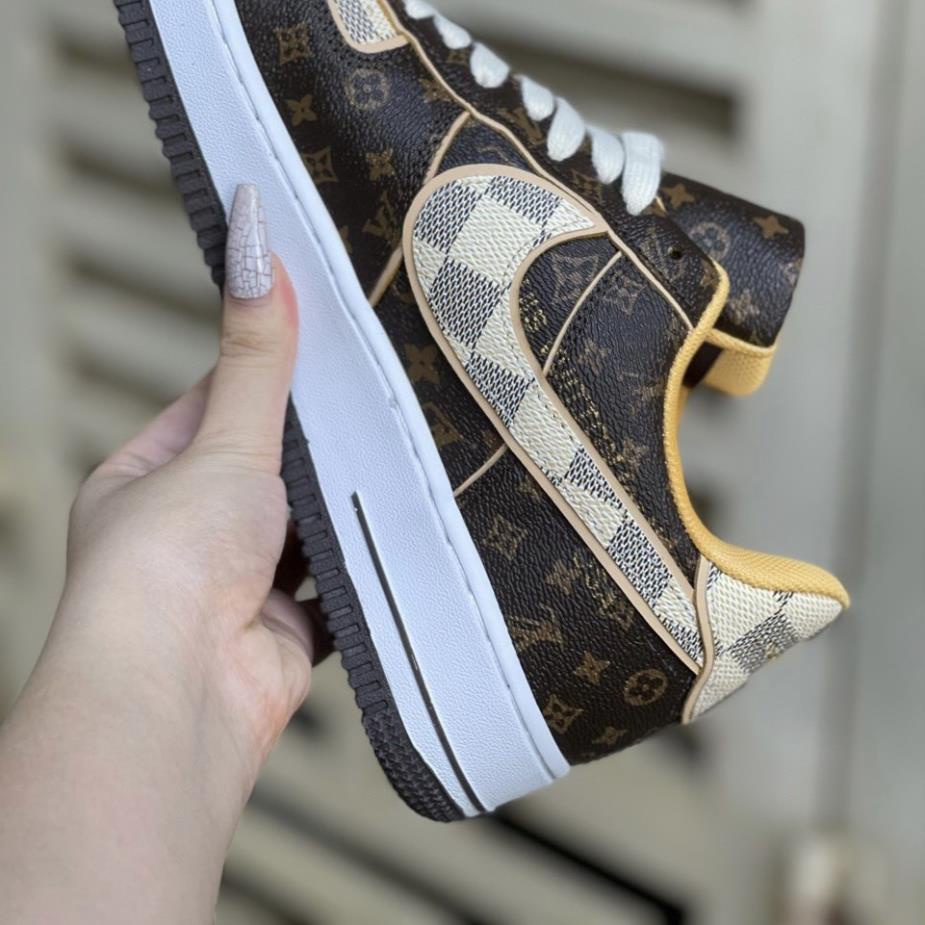 Giày LV nâu phiên bản cao cấp , giày neaker nam nữ AF1 LV nâu full size