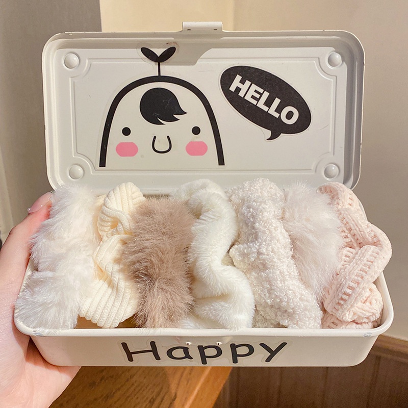 Bộ 7 Dây Cột Tóc Cao Su Phối Lông Thời Trang Thu Đông 2022 Dễ Thương