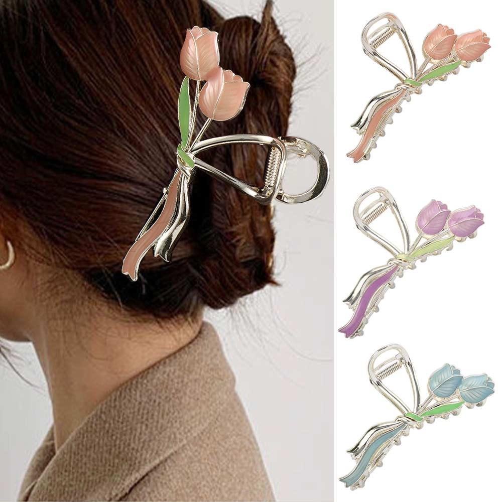 Kẹp Tóc Kim Loại Hình Cá Mập / Hoa Tulip Phong Cách Vintage Cho Nữ