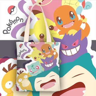 Pokemon Pikachu cartoon canvas bag Túi vải túi một vai cô gái túi xách túi học sinh túi zipper túi túi môi trường
