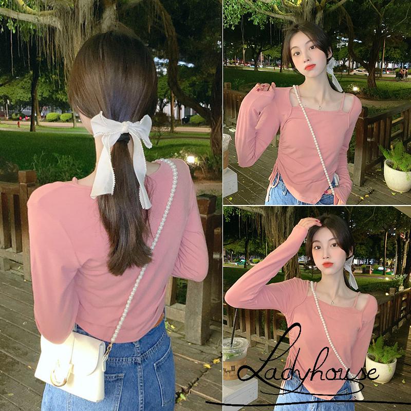 Áo Sơ Mi Tay Dài Dáng Rộng Màu Trơn Phối Dây Rút Thời Trang Xuân Thu Cho Nữ