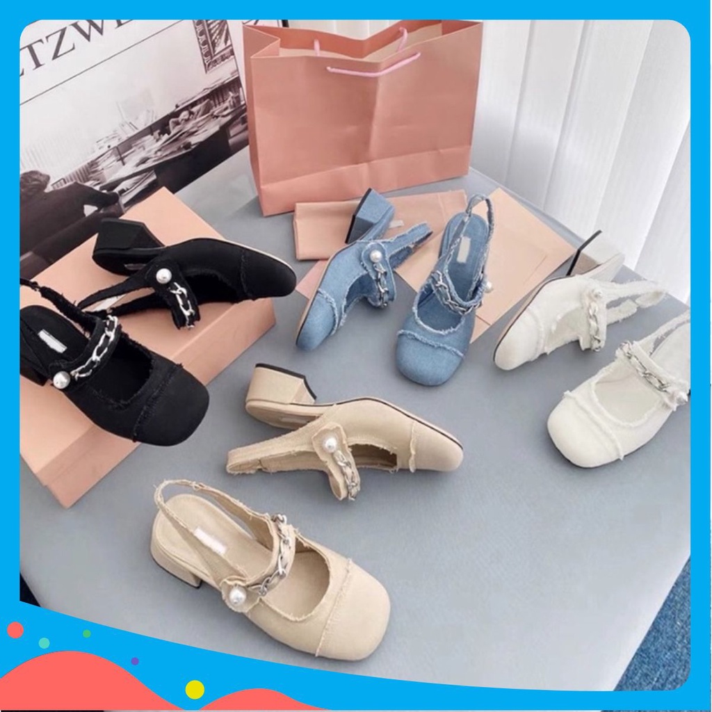 giày miumiu, sandal hở gót mẫu mới chuẩn hàng L1 hộp hồng. fullbox bill túi giấy