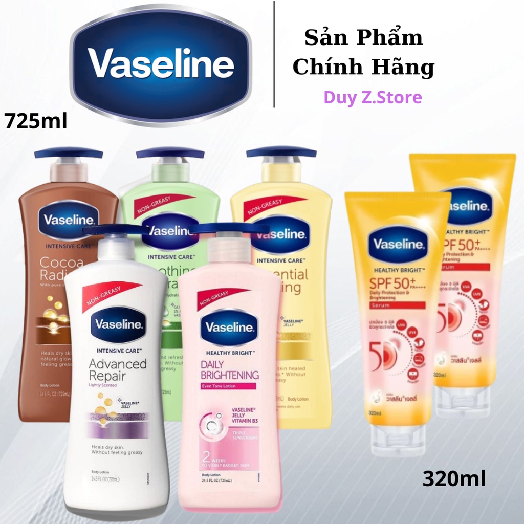Dưỡng Thể VASELINE 725ml & 320ml - Dưỡng Ẩm Giúp Da Trắng Sáng Mịn Màng