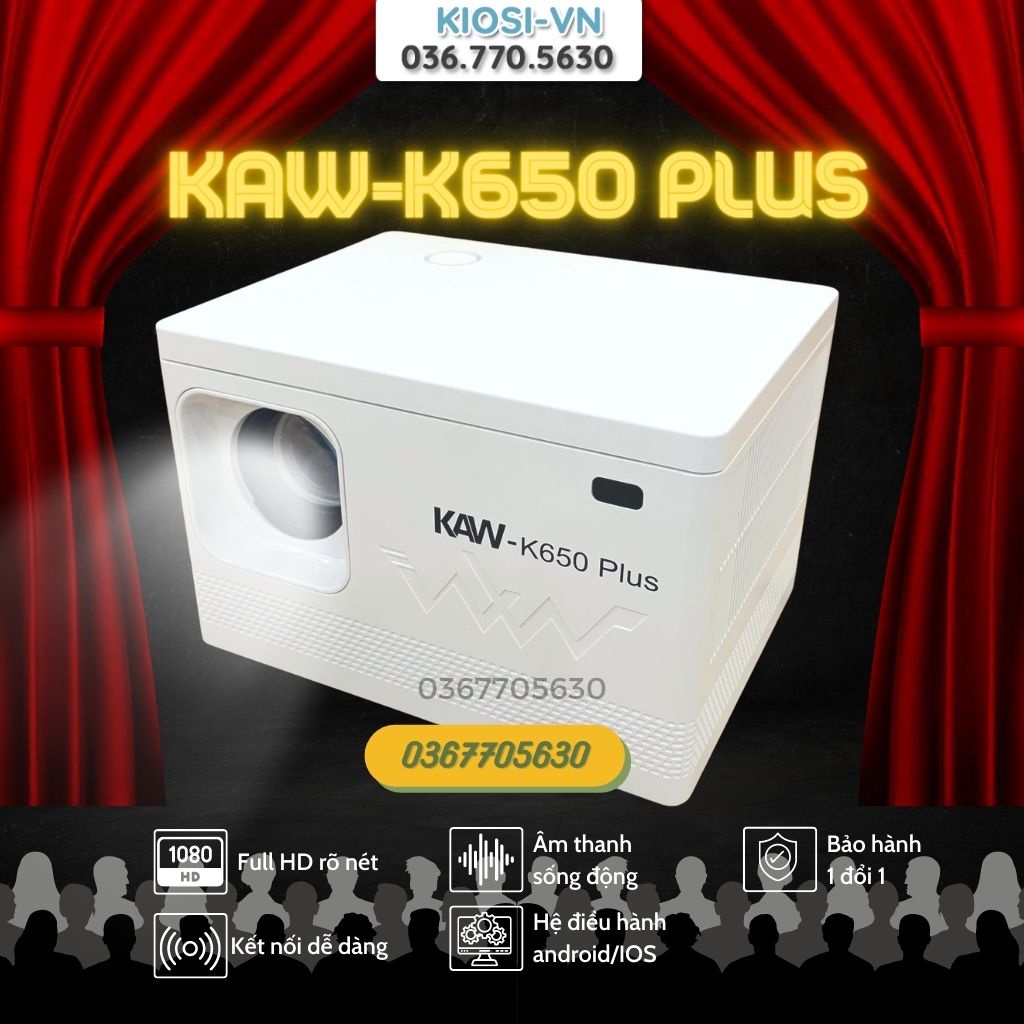 Thiết Bị Chiếu Phim Full HD, Máy Chiếu Mini KAW-K650 Kết nối điện thoại, máy tính - Công Suất 35W