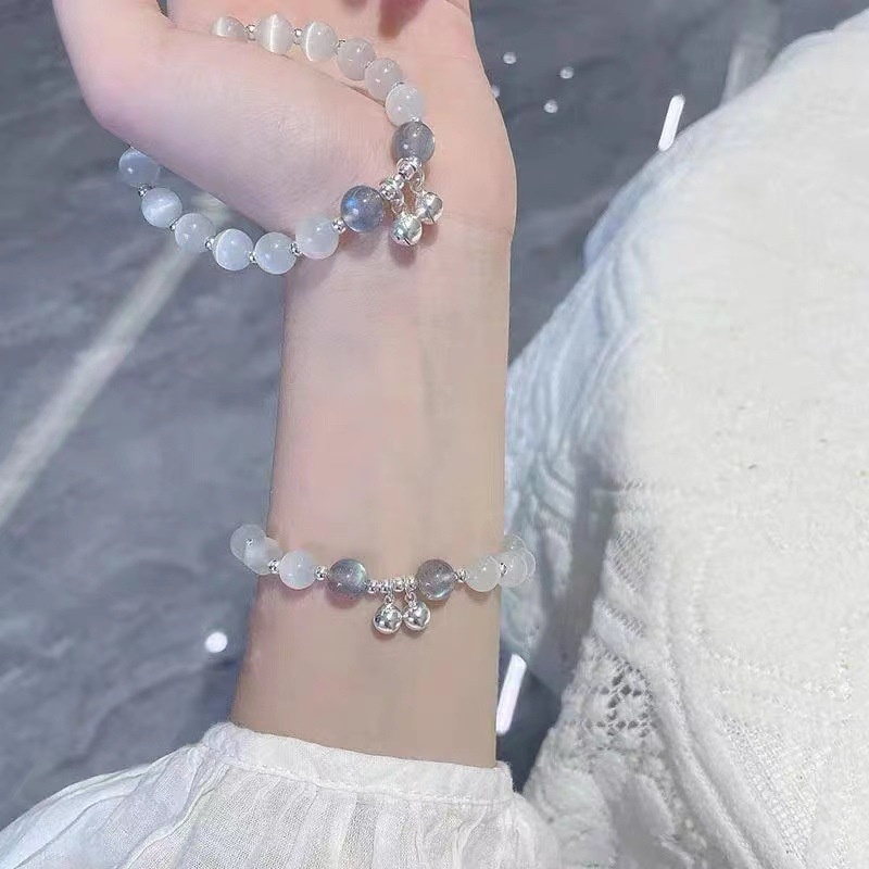 Vòng Tay Chuỗi Hạt Đá Mặt Trăng Màu Trắng / Bạc Dễ Phối Đồ Thời Trang Cho Nữ