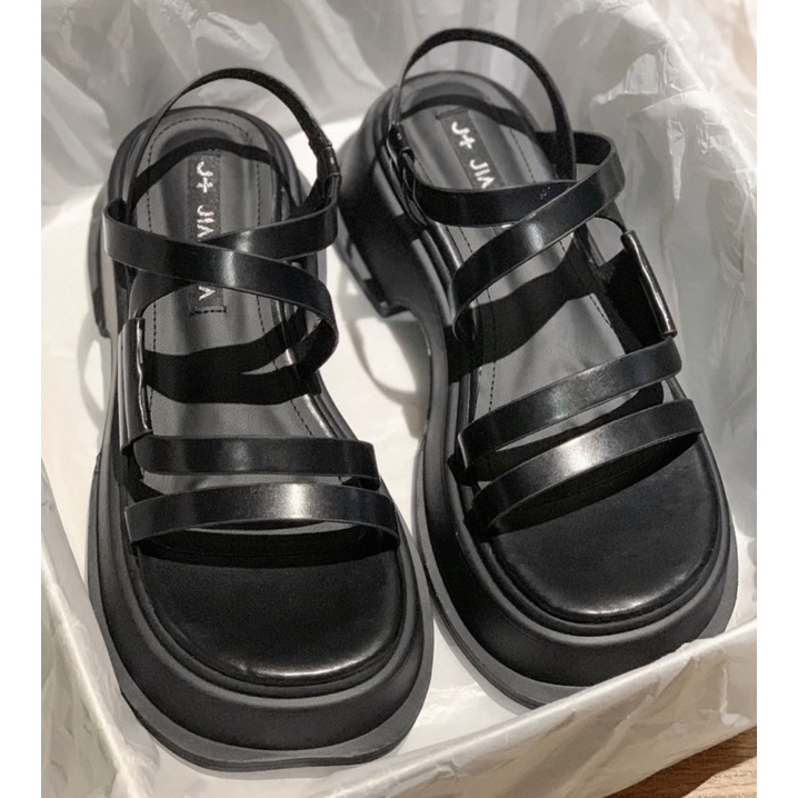 Dép sandal chiến binh nữ đế cao 5cm da pu chuẩn hàng quảng châu ulzzang cao cấp