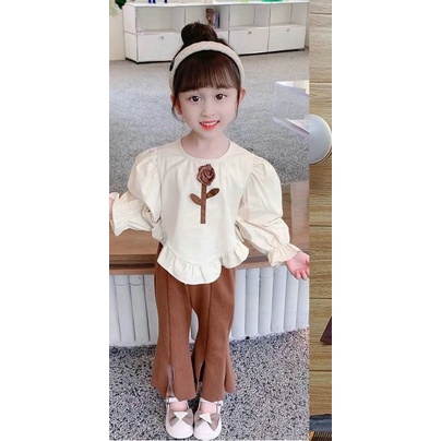 Sét đồ bộ bé gái 22332 Sét áo sơ mi thô phối quần x.ẻ size 10-25kg