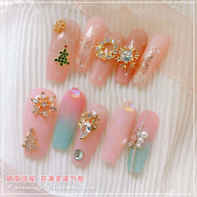 Set 3 Charm Đá Chủ Đề Giáng Sinh Noel Trang Trí Móng Nail, Nhiều Mẫu Cây Thông, Hộp Quà, Hoa Tuyết, Hươu
