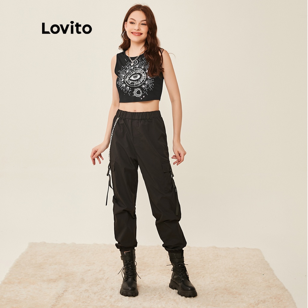 (Hàng có sẵn) Lovito Áo Tank Top In Hình Con Mắt Màu Đen L20D378