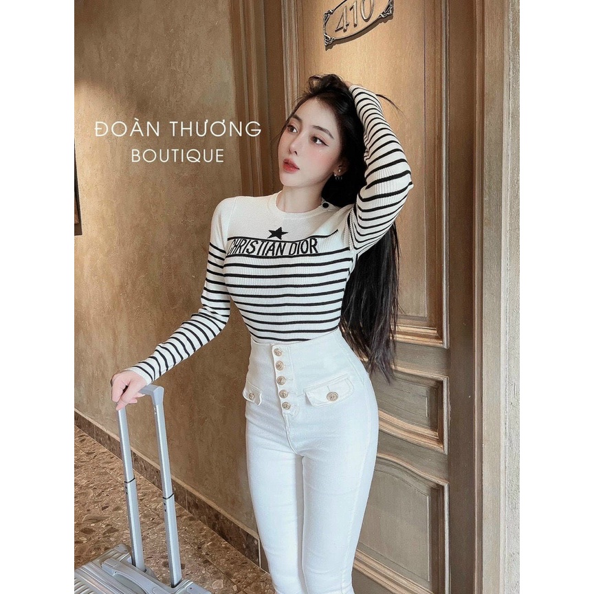 Áo Thun Nữ Dài Tay Cổ Tròn Sọc Ngang Thời Trang Hàn /ms012 mã 542
