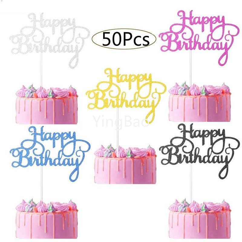 Set 50 Que Cắm Chữ Happy Birthday Xinh Xắn Dùng Để Trang Trí Bánh