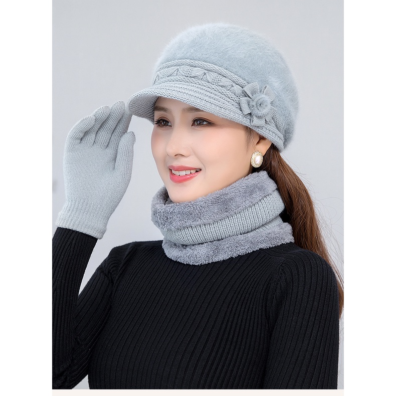 Mũ Len Lông Cừu Dày Dặn Giữ Ấm Mùa Đông Cho Nữ Trung Niên