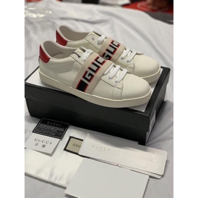 Giày Thể Thao Nam Nữ G.C Đai Chun Màu Trắng Gót Đỏ 35-43