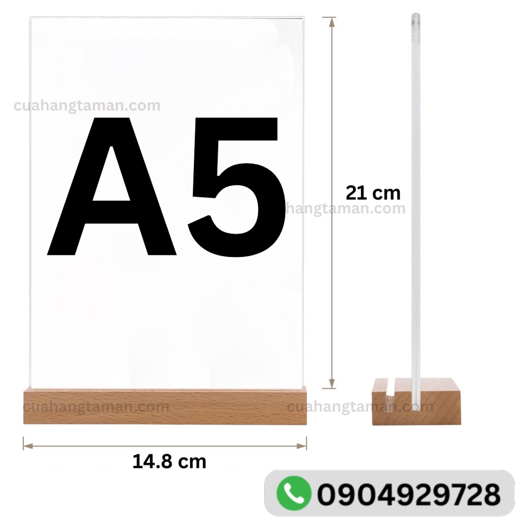 Menu Mica Đế Gỗ Tent Card Standee Cao Cấp